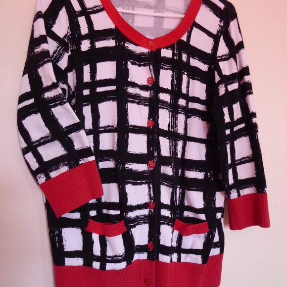 Knit Red/Black/White Cardigan - medium - Picture 1 of 4